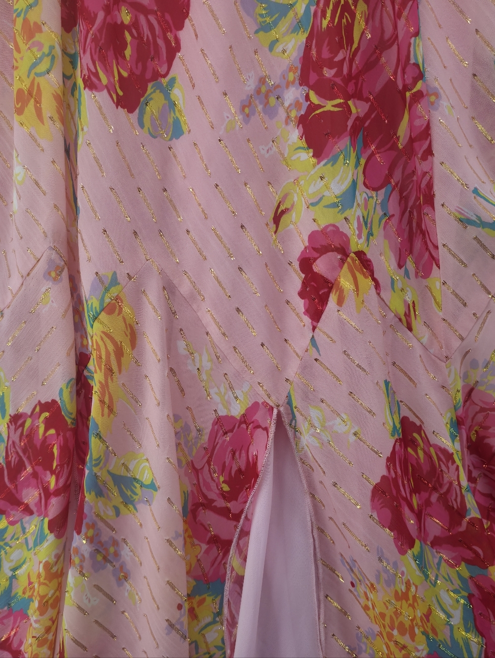 Betsey Johnson Pink Floral Maxi Dress M Sweetheart Sheer Layered Romantic - Picture 15 of 16
